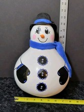 Gourd Hand-painted Snowman Christmas 11.5  x 8" Decor Happy Unique Used
