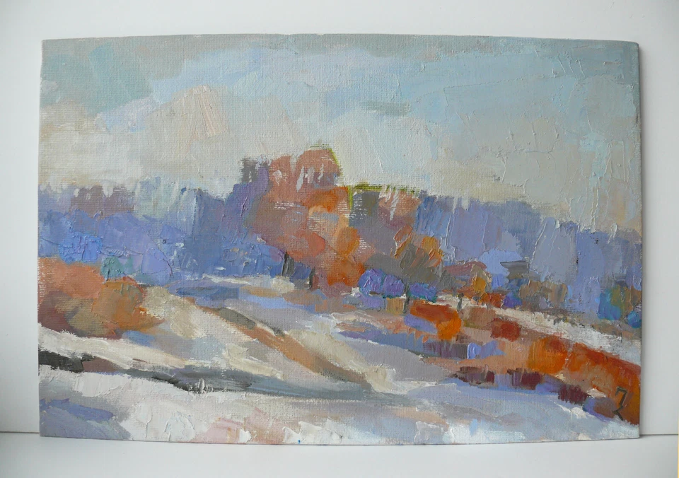 Original Oil Painting Landscape Winter Snowy Scenery Nature Forest 8"x 12" - Image 2 of 4