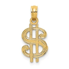 14k Yellow Gold Dollar Sign Charm Pendant for Women 0.7g, L-17.45mm, W-9.3mm