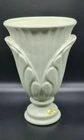 Vintage Haeger Pottery Pedestal Vase Palm Leaf  Antiqued Celadon Color 10” lable