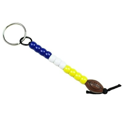 Football Keychain Blue White Yellow Beaded Handmade NFL Pep Spirit Sports Gift