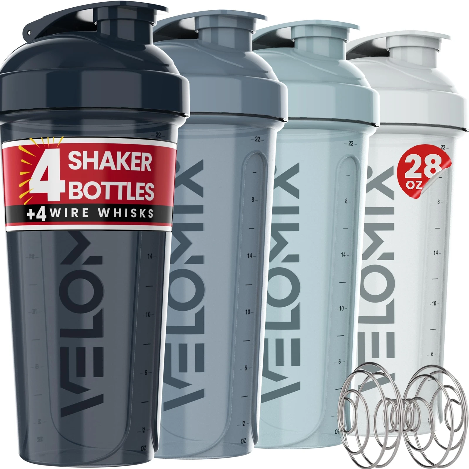 VELOMIX -4 PACK- 28 oz Shaker Cups for Protein Shakes - 4x Wire Whisk | Leak ...
Opens in a new wind