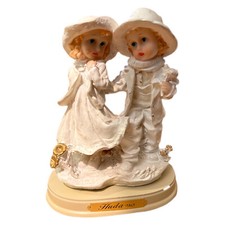 Vintage Young Boy And Girl Figurine Signed By Huda Art Made In Italy Doll Winter