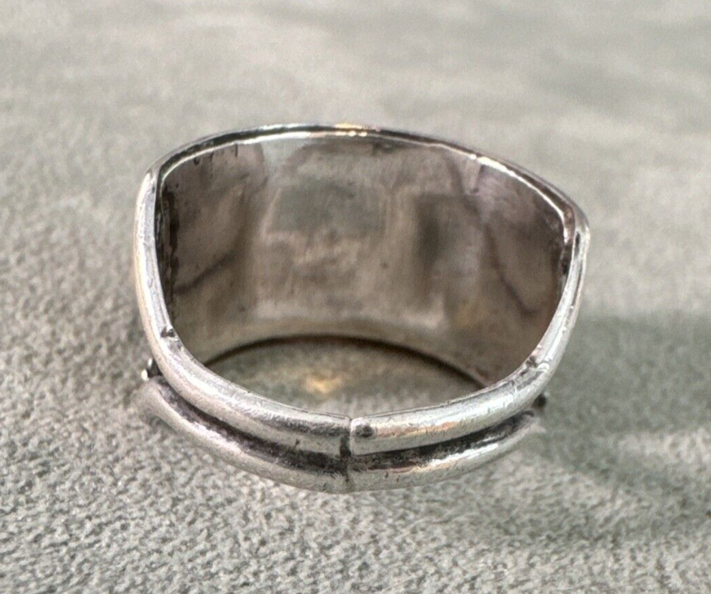 Vintage Petit Point Turquoise Row Ring Band Sterling Silver Rope  