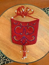 GLASS BEADED PURSE RES PEARL TASSEL FLAPPER EVENING BAG Patriotic RARE VTG