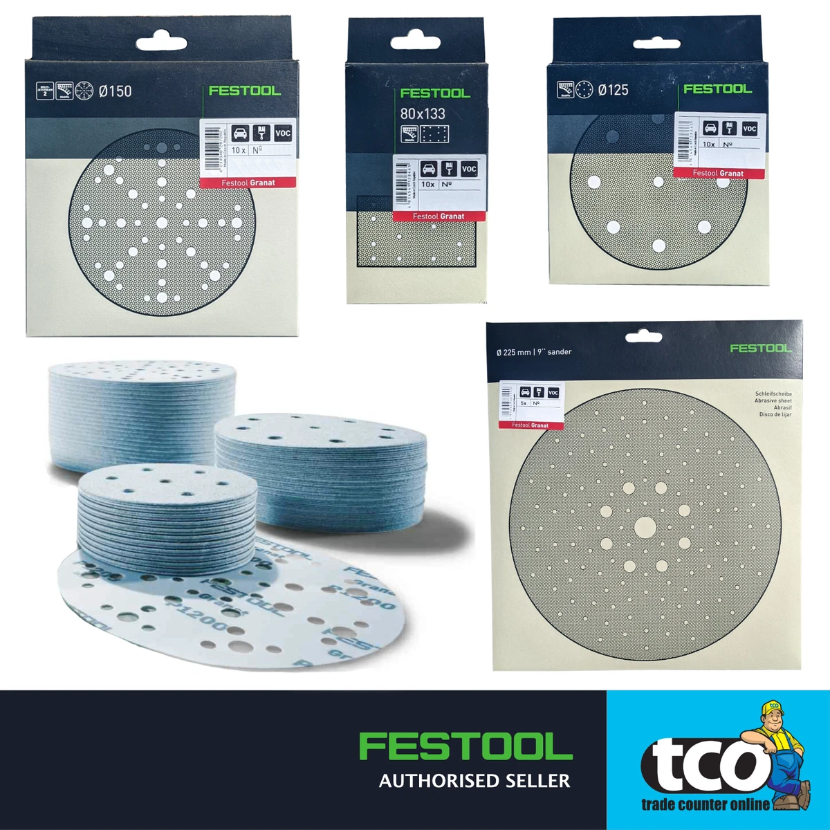 Festool Granat Sandpaper Premium Abrasive Sheets 125mm 150mm 225mm 80 x 133mm