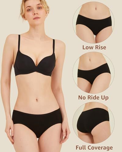Womens Underwear Soft Cotton Hipster Panties Mid Rise Briefs 6 Medium Black - Picture 3 of 7