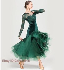 NEW Ladies Latin Ballroom Modern Tango Waltz Dance Dress Long Lace Dress 1862