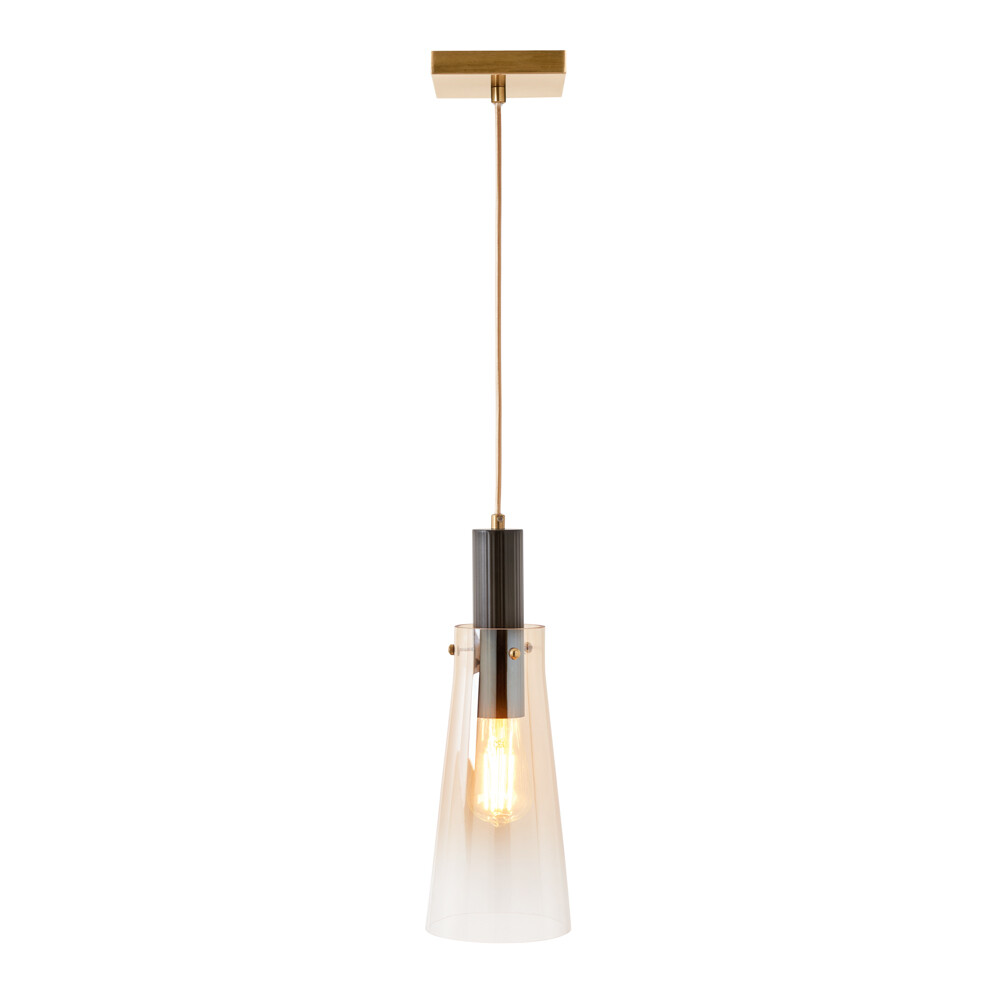 Visconte Atrani Ceiling Pendant 1 Light with Champagne Tint Shade - Brass, Black