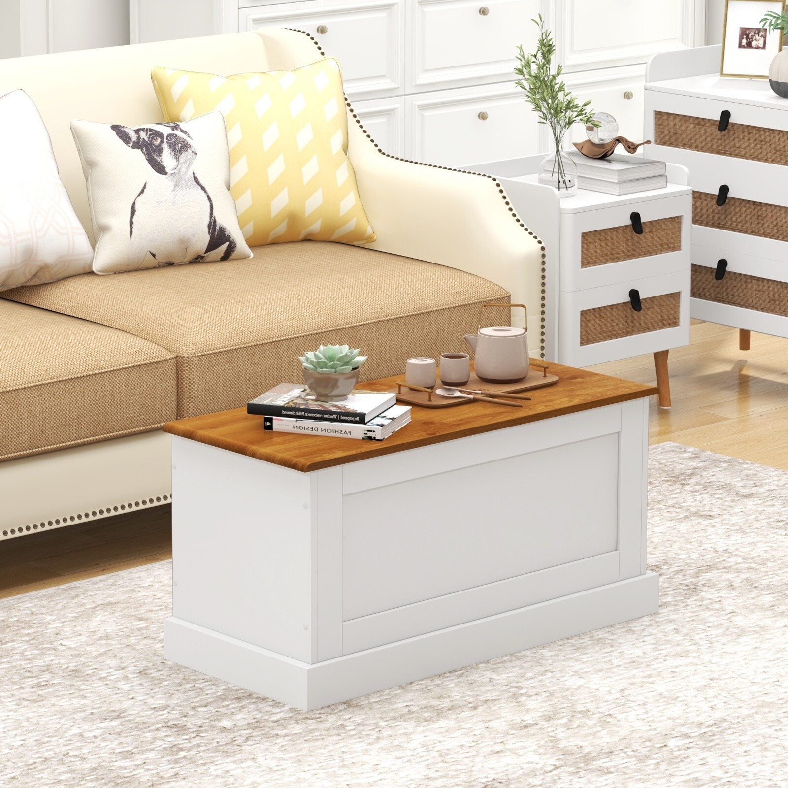 Wooden LiftTop Storage Chest Modern Hallway Storage Shoe Changing