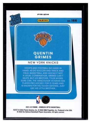 2021-22 Panini Donruss Optic Silver Wave Prizm #166 Quentin Grimes RC (Qty) - Picture 2 of 2