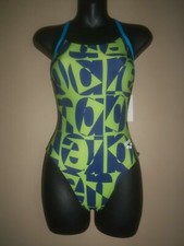 NEW ARENA GALLERY LIGHT DROP TRAINING GREE BLUE SWIM BATHING SUIT SWIMSUIT 28 XS