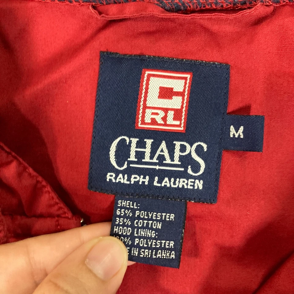 Chaqueta cortavientos vintage Chaps Ralph Lauren logotipo bandera años 90 roja para hombre M cremallera completa Foto 3 de 4