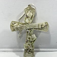 Crusifix - Cross Religious Figurine Ornament Cream Color Floral Modern