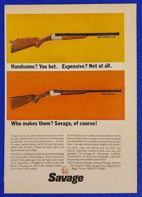1962 SAVAGE ARMS MODELS 24-DL RIFLE & FOX B-DL SHOTGUN - FIREARM / GUN PRINT AD