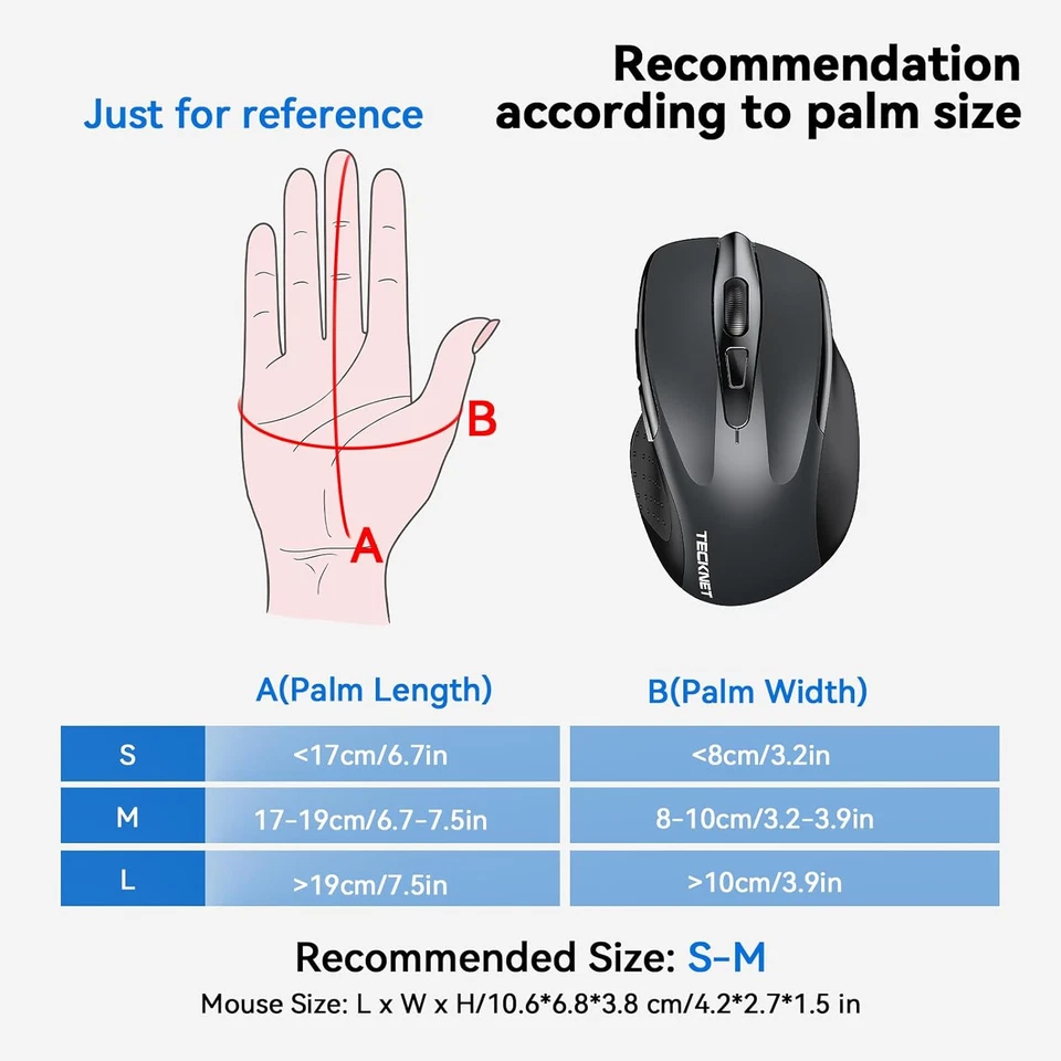 TECKNET Wireless Mouse (BT5.0/3.0 & 2.4G) Rechargeable 4800 DPI Silent USB a & B - Image 4 of 4