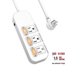 Power Strip with Individual Switches, Extension Cord 3 feet, 3 Outlets, 3ft