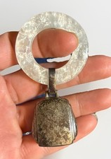 Antique Webster Co. Sterling Silver Baby Rattle Mother of Pearl Teething Ring