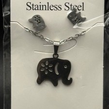 Stainless Steel Elephant Necklace and Fish Earrings Set for Kids