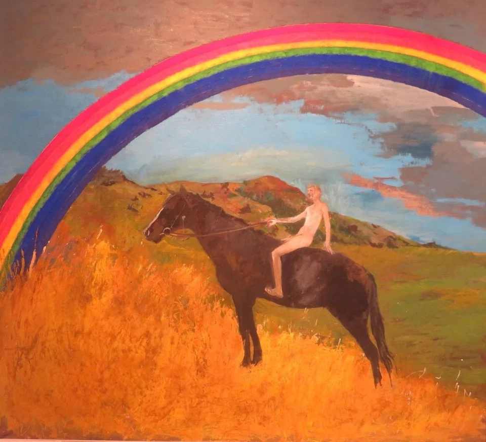 1970s Oil Painting CAMPBELL SMITH (1952-1999) Male Nude Horse Riding Rainbow - Image 2 of 4