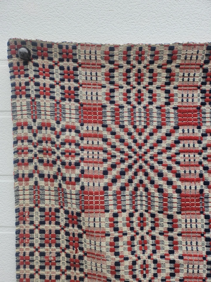 Antique Hand-Loomed  Coverlet Blanket 78"x 63" Red, White  & Blue  Americana - Image 3 of 4
