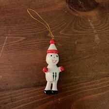 VINTAGE PAINTED WOOD SNOWMAN CHRISTMAS TREE ORNAMENT