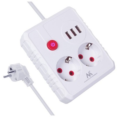 Maclean MCE388 W Steckdosenleiste 2x Steckdosen + 3 USB, 3 m