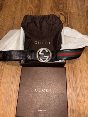 Gucci Men s Web Stripe Belt Interlocking G Logo Buckle Green Red Black 42