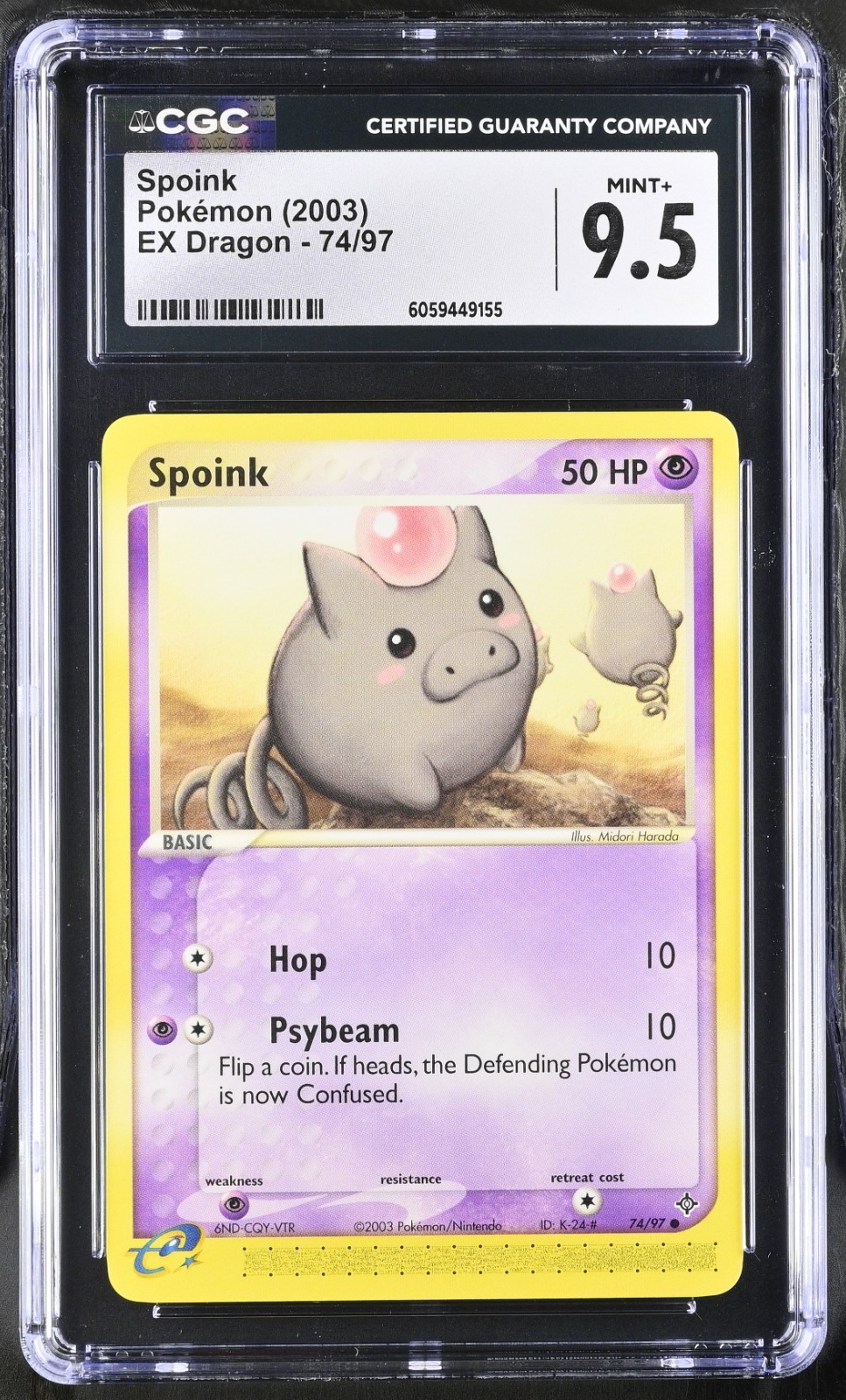 CGC 9.5 Spoink 74/97 EX Dragon 2003 Pokemon Card