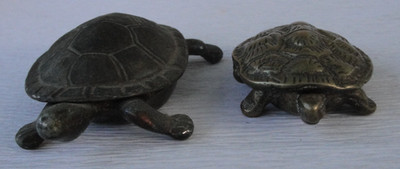 2x Vintage Messing Schildkröte Schmuckkästchen - Aschenbecher / Briefbeschwerer - Deko Konvolut