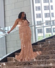 Women's Sequin Prom Party Ball Gown Gold Evening Long Dress