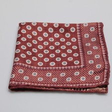 Edward Armah NWOT 100 Silk Pocket Square Brown / Cream / Blue Geometric Print