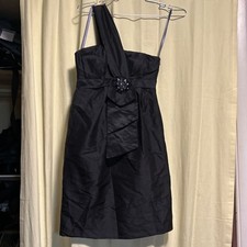 Vintage Vera Wang Lavender Black 100% Silk One strap Dress Rhinstone bow size:2