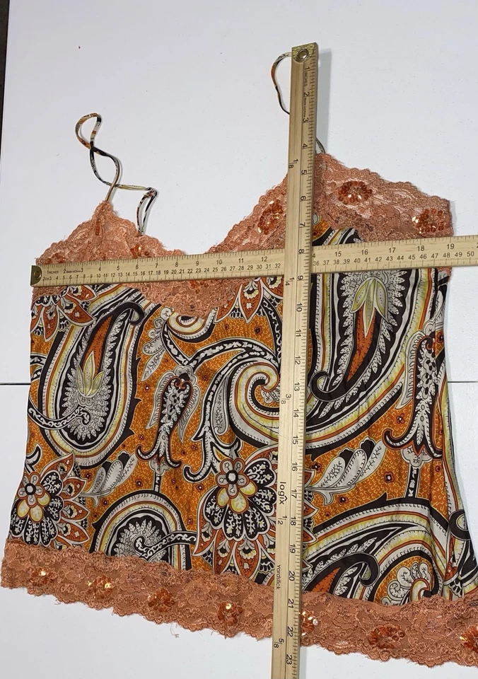 Y2k 90s Women's Orange Floral Lace Babydoll Whimsy Coquette Kawaii Tank Top Sz L - Image 4 of 4