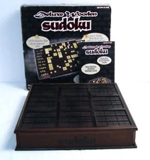 Deluxe Wooden Box Sudoku Board Game Set Senario Adult Puzzle Teaser COMPLETE