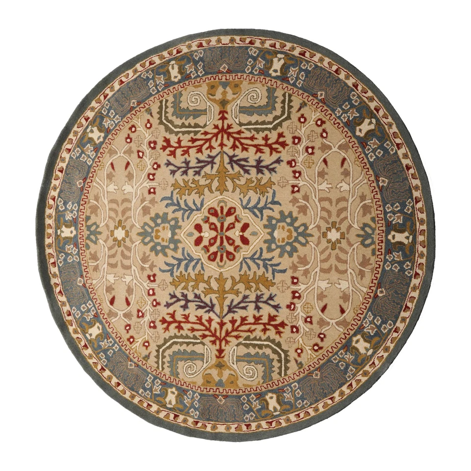 Круглый шерстяной восточный ковер ручной работы 8x8 для декоративно-прикладного искусства бежевый - Изображение 2 из 4