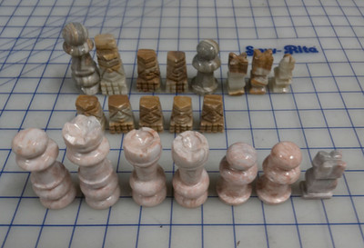 Hand Carved Stone Chess Pieces Lot 20 Pieces Incomplete 1 Rook Damaged