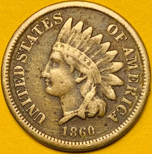 1860 U.S. INDIAN HEAD CENT COPPER PENNY 1c COIN (VF-Very Fine)