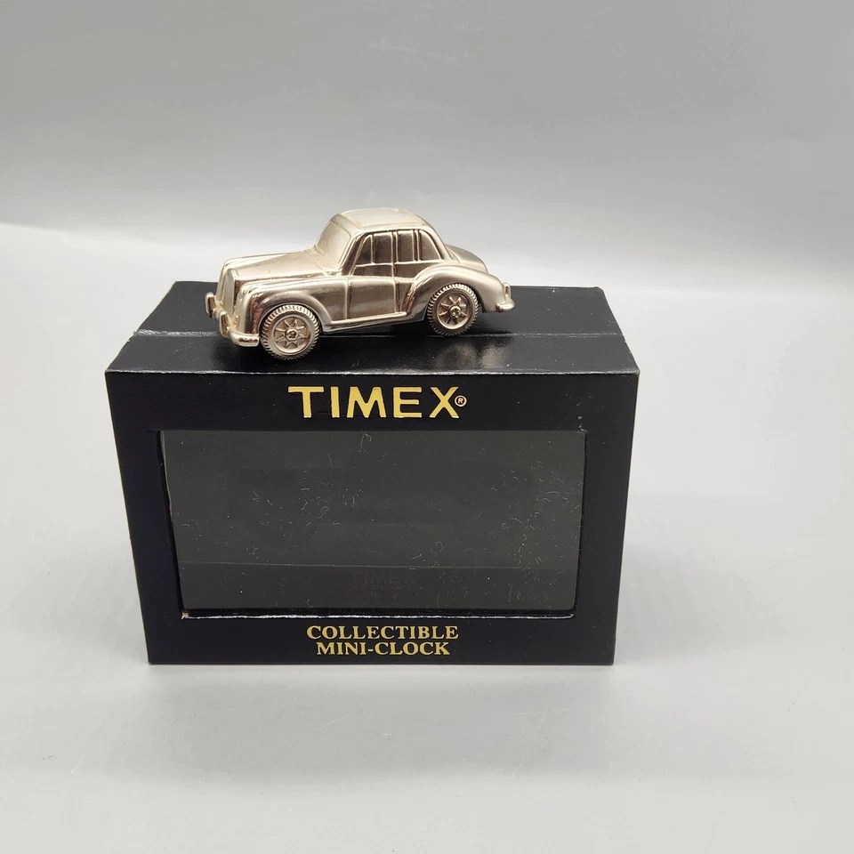 Timex Collectible Mini Clock Car Figurine Gold Tone Quartz Japan Movement Box - Image 4 of 4