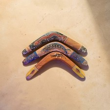 RARE SET OF 3 LARGE WOODEN GENUINE BOOMERANG  GIFT NATIVE AUSTRALIAN TRIBAL ART