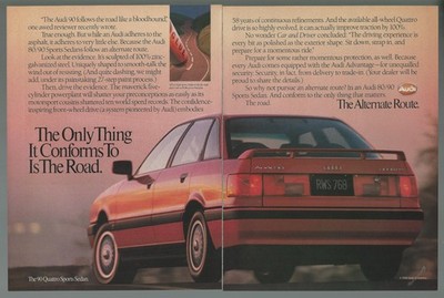 1989 AUDI 90 2-page advertisement, Audi Quattro print ad 90 Quattro Sports Sedan