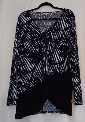Dana Buchman Travel Anywhere Women Blk/Wht/Royal  Boho Geometric Print Tunic XL