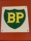Vintage British Petroleum BP Porcelain Pump Plate Gas Station Grey Back