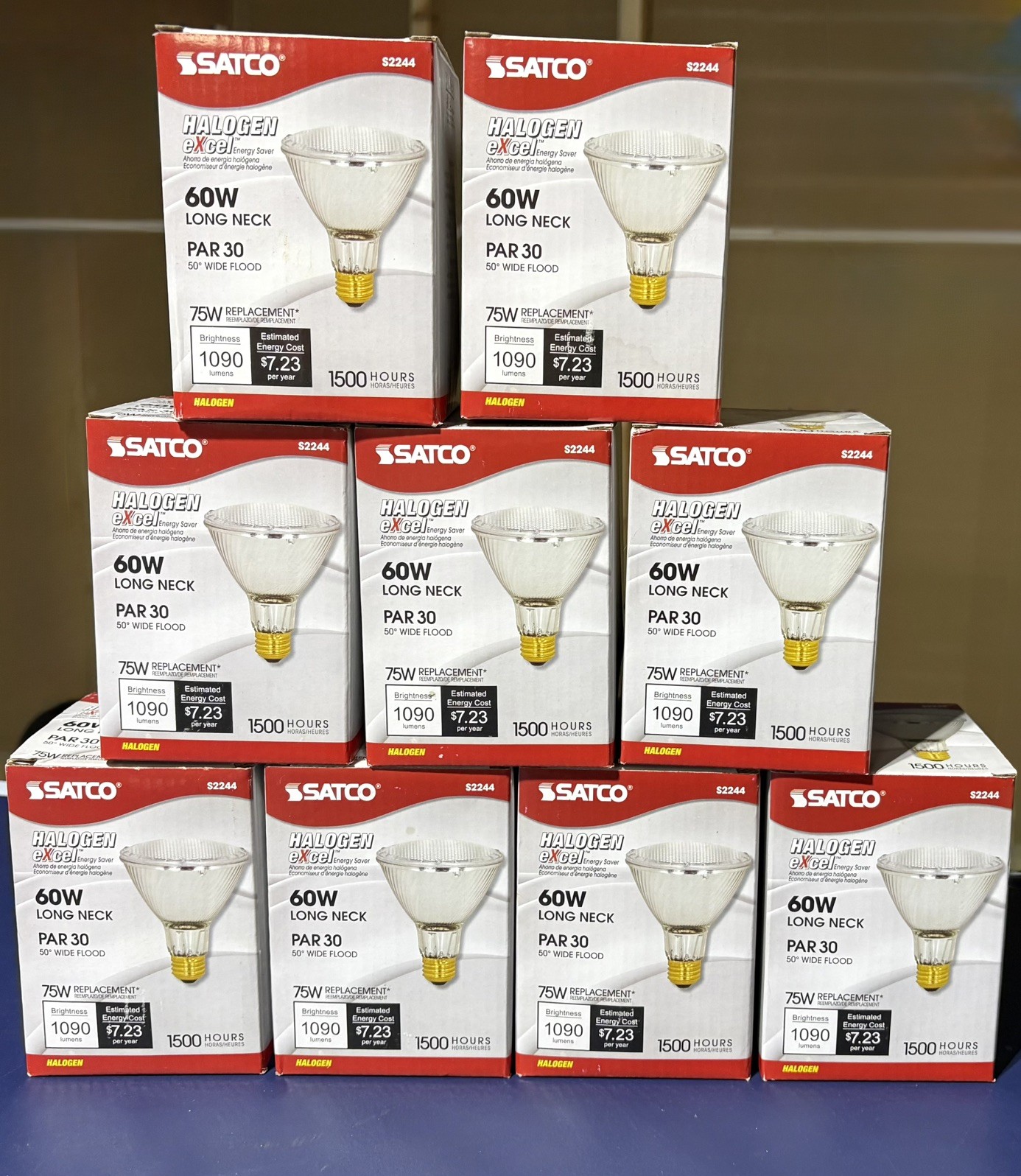 Satco S2244 50-degree Flood Light Bulb 60PAR30L/HAL/XEN/WFL/120V Long Neck 60W 