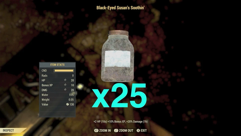 Fallout 76 25x Black Eyed Susan’s Soothin’ Bulk Aid XP Buff XBOX