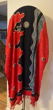 Indonesian Batik Red and Light and Navy Blue Sarong Pareo Wrap 72" x 44"