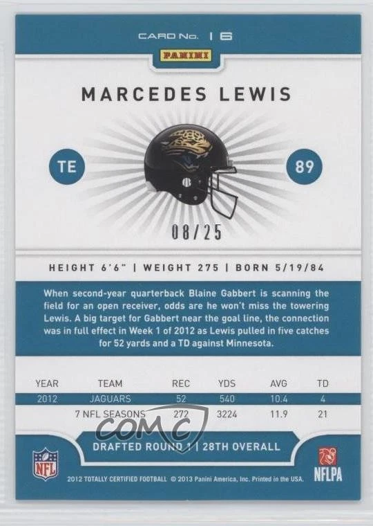 2012 Totally Certified Platinum Gold /25 Marcedes Lewis #16 - Image 2 of 2