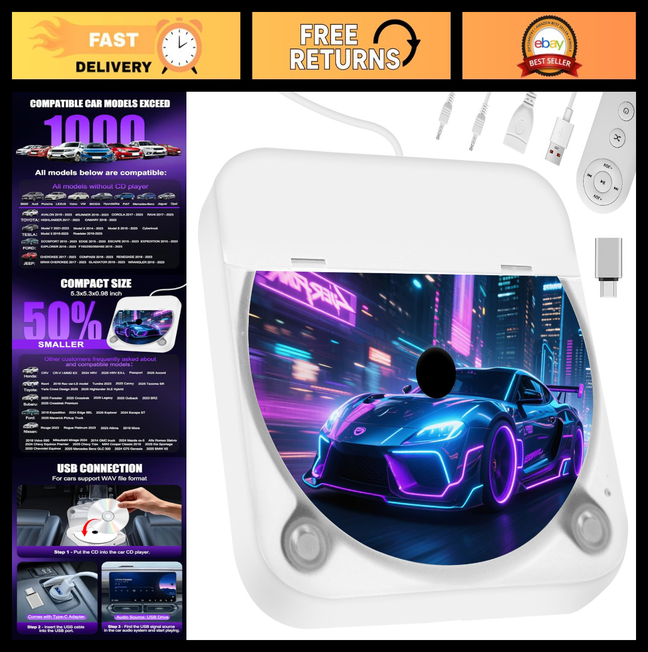 For Car - Usb & Aux, Vertical/horizontal Use, Usb-c Adapter 