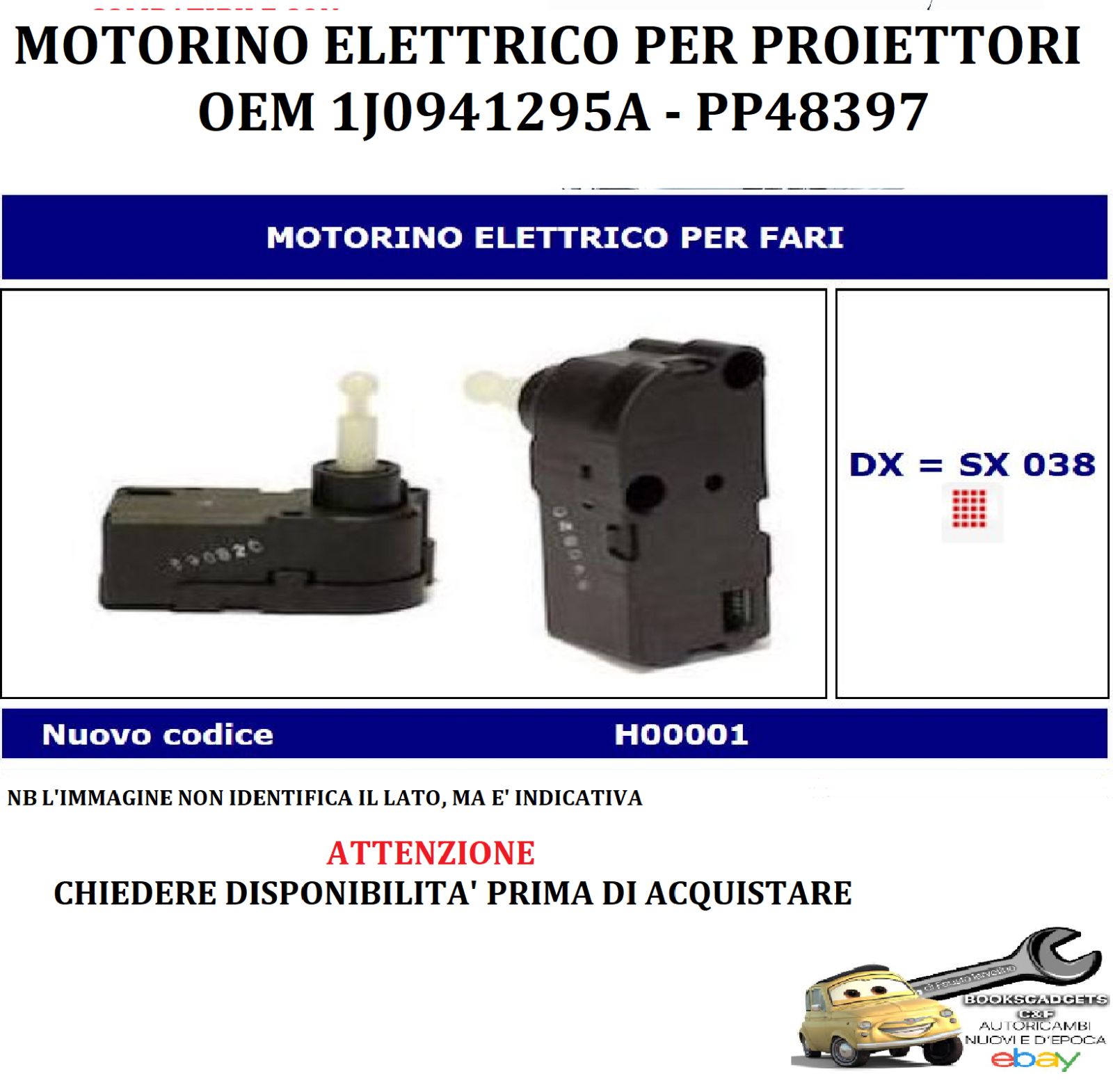Per Alfa Romeo 147 dal 10/2000-10/2004 Motorino Elettrico per Proiettori Fari