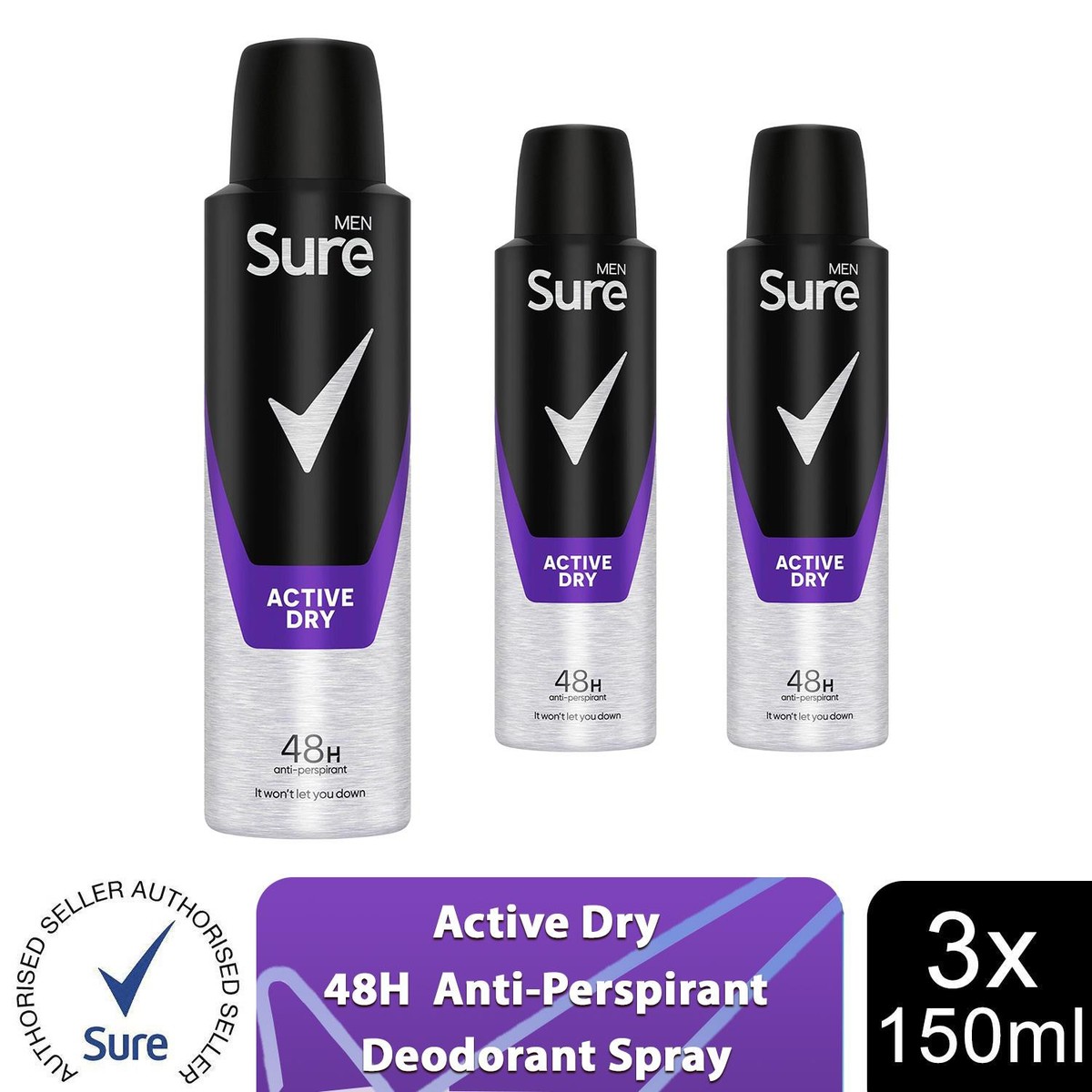 Sure Men Active Dry Anti-Transpirant Deo – 150 Ml Aerosol, 72h Schutz, MotionSense Technologie, Alkoholfrei